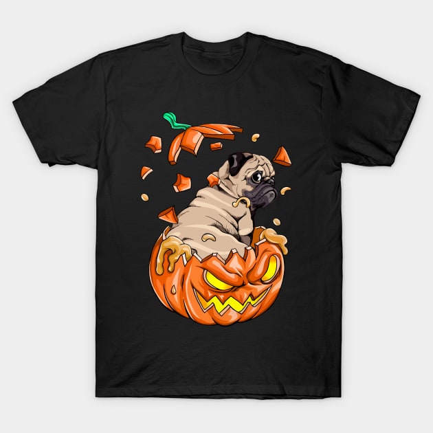 Pug In The Pumpkin tshirt halloween costume funny gift t-shirt T-Shirt by American Woman